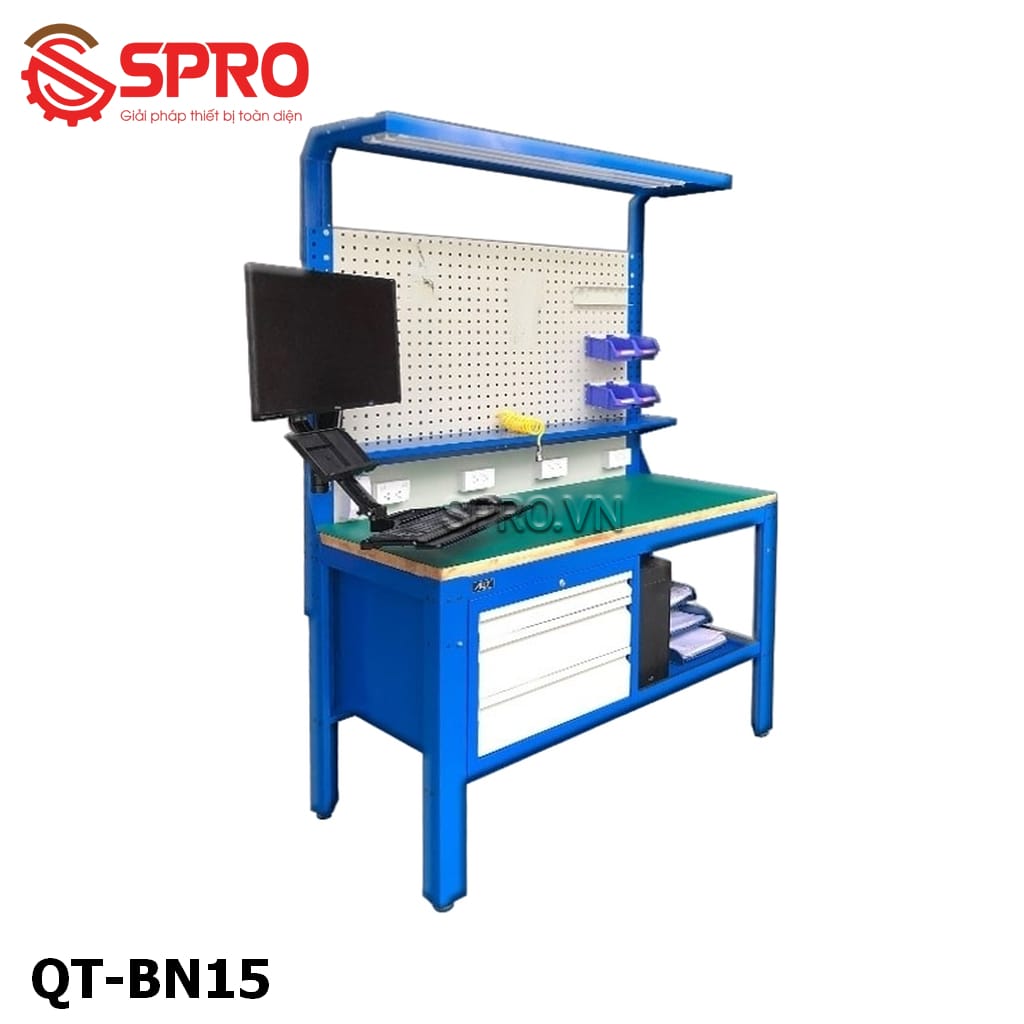 bàn nguội cơ khí, bàn thao tác có tủ đồ nghề ally qt-bn15