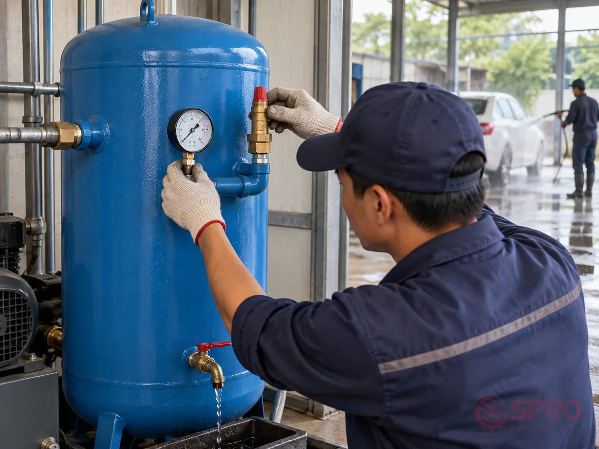 Bình Tích Khí Máy Nén Khí Tiệm Rửa Xe: So Sánh Chi Phí & Dung Tích 3 bình tích khí máy nén khí tiệm rửa - Chi phí và yêu cầu an toàn khi lắp đặt: Khi đầu tư bình tích khí rời, người vận hành cần lưu ý các yếu tố kỹ thuật: 1.