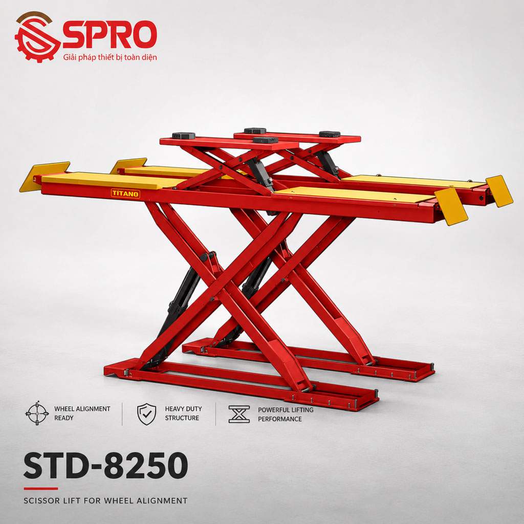 cầu nâng cắt kéo TITANO STD-8250 dùng cho cân chỉnh góc đặt bánh xe