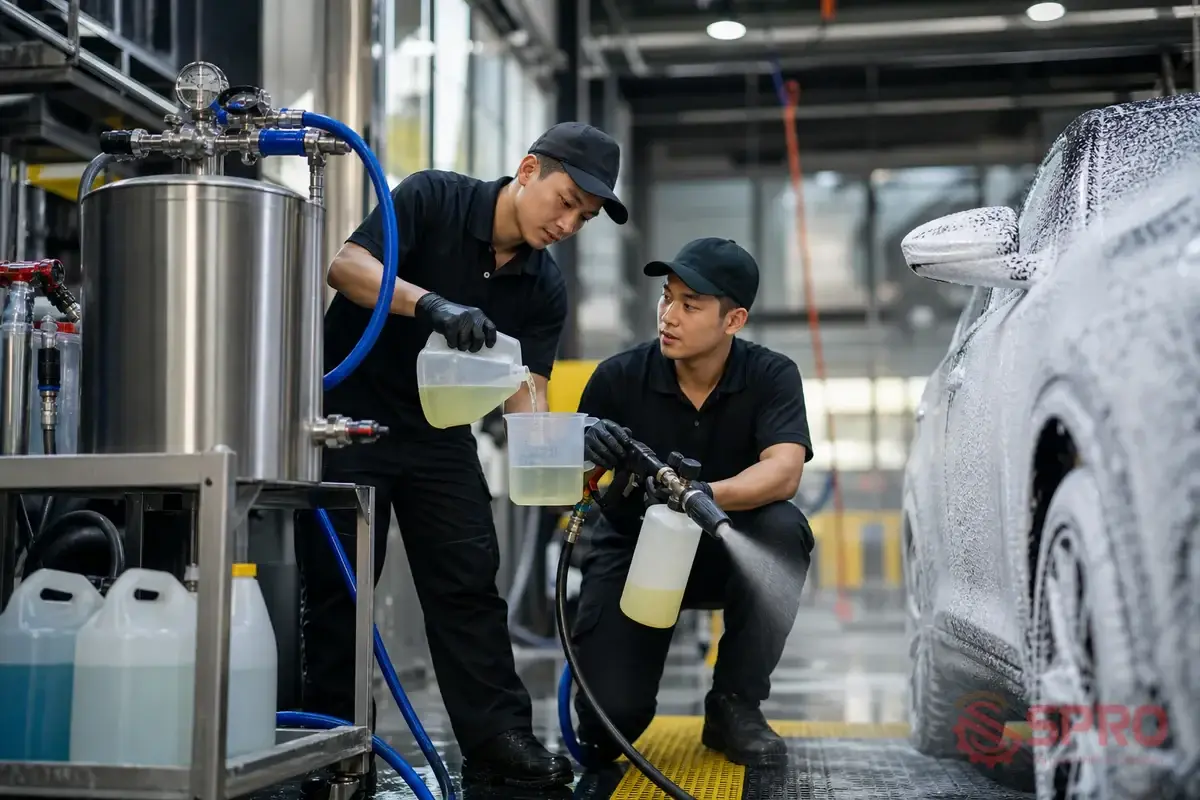 chi phí dung dịch bọt tuyết tiệm rửa - Lịch bảo dưỡng định kỳ và dấu hiệu cần bảo trì: Hàng tuần: Kiểm tra, vệ sinh lưới tạo bọt ở súng phun và van một chiều.