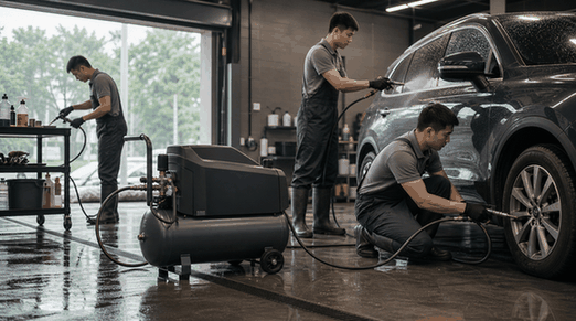 Vai trò của thiết bị trước khi chọn máy nén khí cho tiệm rửa xe: Trong một trạm rửa xe, máy nén khí (hay máy bơm hơi) không chỉ dùng để bơm lốp.