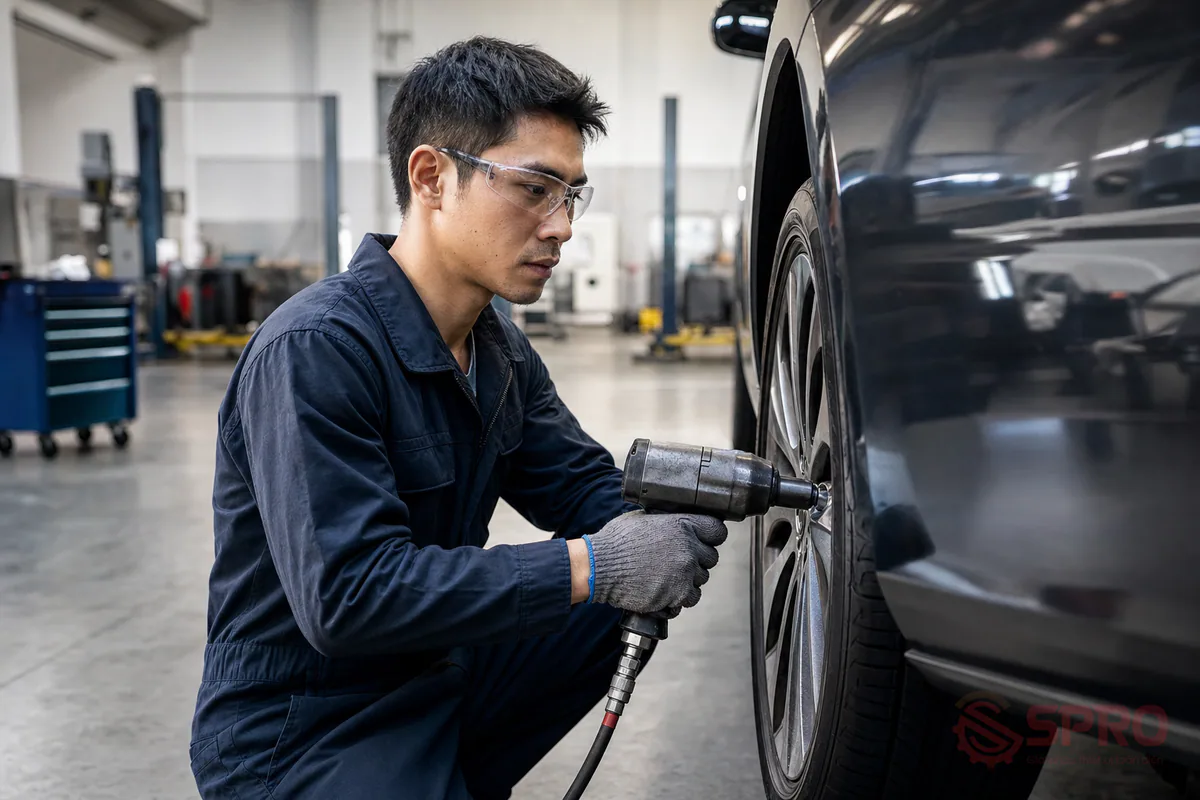 chọn súng siết bu lông khí nén garage - Lưu ý an toàn tuyệt đối khi sử dụng súng siết bu lông khí nén: Trang bị bảo hộ: Luyện tập thói quen đeo kính bảo hộ và găng tay khi vận hành.