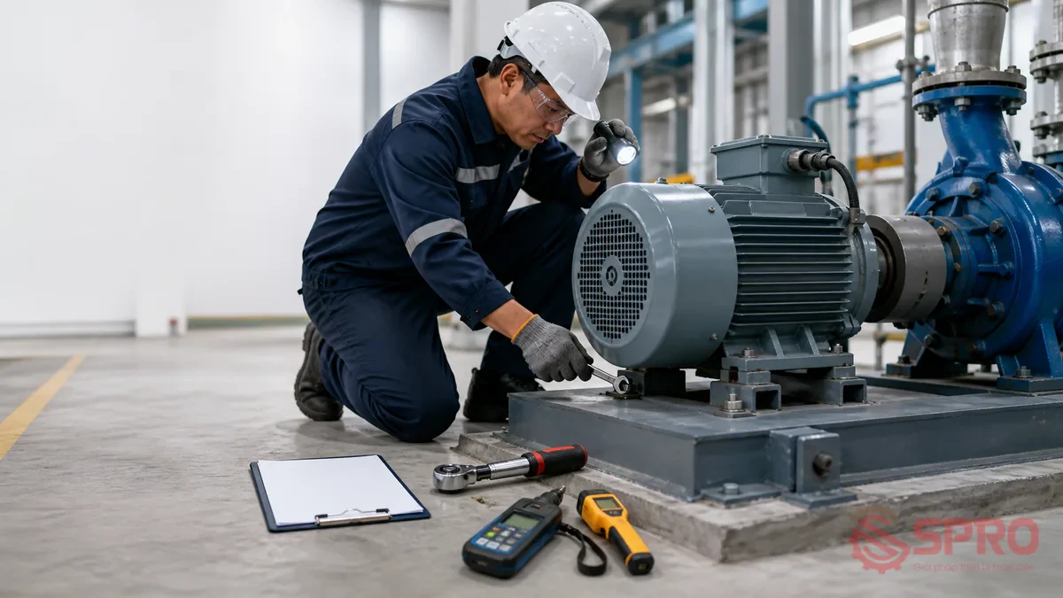 Giảm downtime động cơ điện nhà xưởng: Quy trình bảo dưỡng chuẩn 3 giảm downtime động cơ điện nhà xưởng - Lịch bảo dưỡng định kỳ và dấu hiệu cần hỗ trợ kỹ thuật: Áp dụng kế hoạch duy tu định kỳ theo khuyến cáo nhà sản xuất là phương pháp bền vững để giảm downtime động cơ điện nhà xưởng : Hàng tuần : Vệ sinh tản nhiệt, kiểm tra độ rung nhẹ và siết bu lông chân đế.