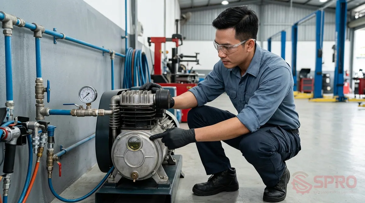 Hệ thống khí nén công nghiệp: Quy trình vận hành và bảo dưỡng 1 Checklist kiểm tra an toàn trước khi vận hành hệ thống khí nén công nghiệp: Trước khi cấp nguồn điện khởi động, kỹ thuật viên cần rà soát kỹ các vị trí sau: Mức dầu bôi trơn: Kiểm tra mắt thăm dầu trên đầu nén.