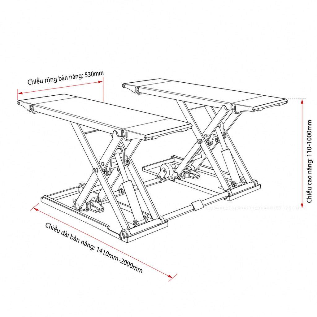 Tư Vấn Thiết Kế Gara Ô Tô Diện Tích Nhỏ (Dưới 50m2) Tối Ưu Nhất 3 Kích thước của một mẫu cầu nâng cắt kéo di động. Model No: OMEGA 350EW