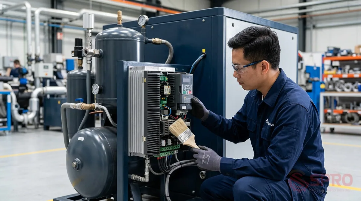 máy nén khí biến tần - 5. Cách phòng tránh lỗi và duy trì hiệu suất tiết kiệm điện: Để máy nén khí biến tần hoạt động bền bỉ, tối ưu chi phí vận hành và