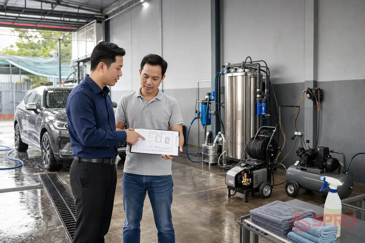 Máy Nén Khí Rửa Xe Ô Tô: Hướng Dẫn Sử Dụng Và Bảo Dưỡng An Toàn 3 máy nén khí rửa xe ô tô - Tư vấn cấu hình khí nén tối ưu từ SPRO: Lựa chọn đúng công suất máy nén khí rửa xe ô tô giúp tiệm vận hành liên tục, tiết kiệm điện năng và tối ưu chi phí đầu tư ban đầu.