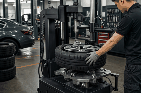 Máy ra vào lốp tự động: Top 5 thiết bị tốt nhất 2 4. Máy ra vào lốp tự động Bright tích hợp tay tỳ đè: Bối cảnh phù hợp: Gara tổng hợp quy mô vừa, cần một thiết bị đa năng, xử lý được cả lốp xe du lịch