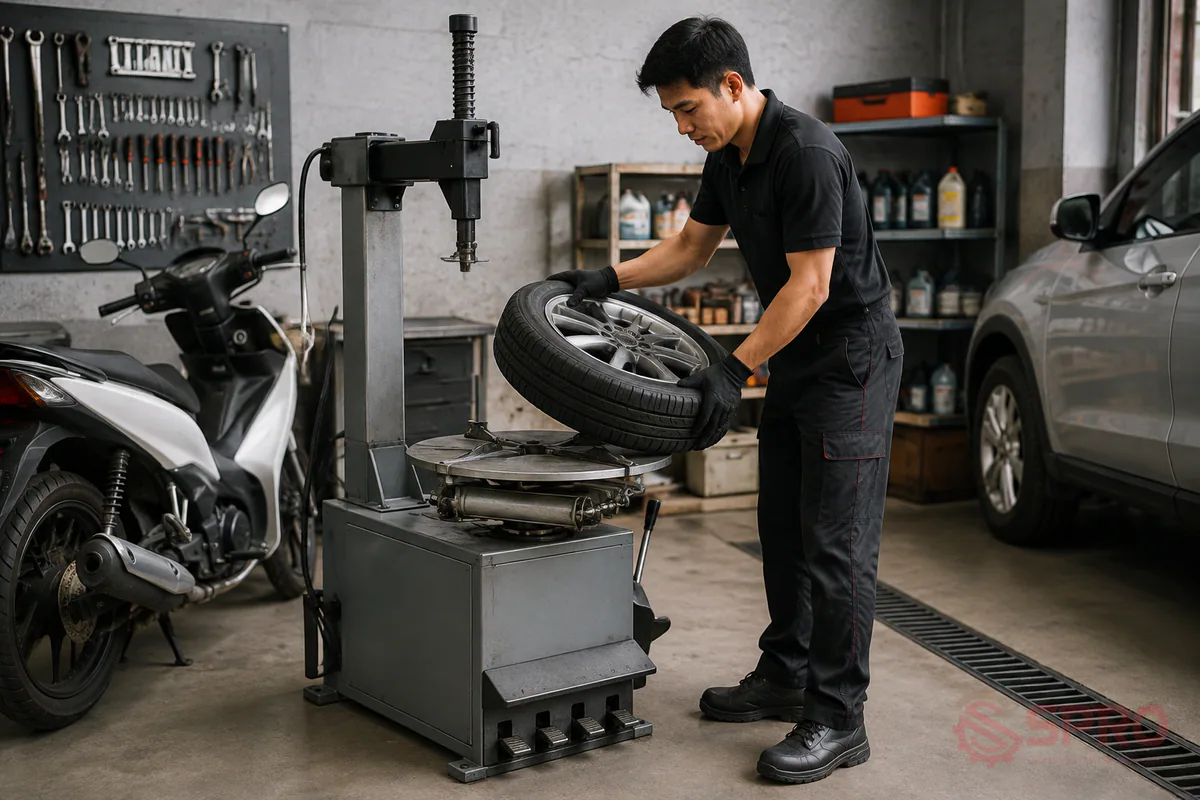 máy tháo vỏ hiện đại - 1. DBK NK24M – Giải pháp gọn nhẹ cho tiệm xe máy và garage nhỏ: DBK NK24M được thiết kế tối ưu cho nhu cầu làm vỏ xe tay ga và xe ô tô cỡ nhỏ.