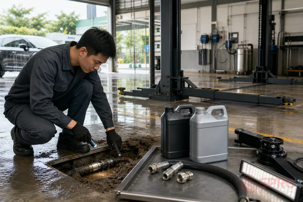 Phụ Kiện Cầu Nâng 1 Trụ Rửa Xe Chi Tiết Nhất 3 phụ kiện cầu nâng 1 trụ rửa xe - Sai lầm đầu tư và lộ trình nâng cấp phụ kiện hiệu quả: Sai lầm phổ biến của chủ tiệm là dùng sai loại dầu thủy lực hoặc chọn đường ống dẫn chất lượng kém gây rò rỉ ngầm dưới đất.