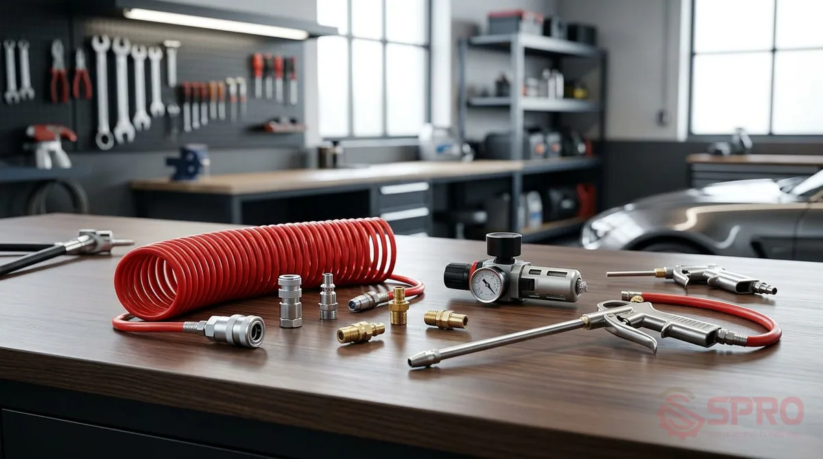 Phụ kiện khí nén tiệm detailing: nên chọn gì? 1 Phụ kiện khí nén tiệm detailing gồm những gì?: Lớp đầu ảnh hưởng đến thao tác, lớp sau ảnh hưởng đến độ ổn định và độ bền thiết bị.