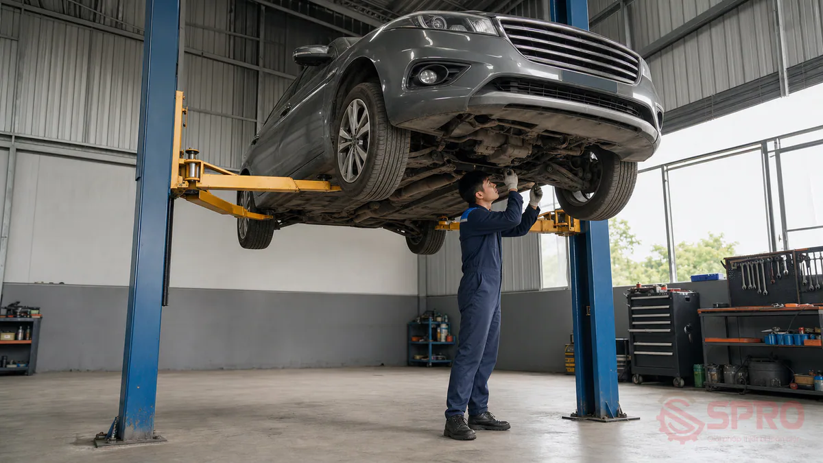 rủi ro chọn sai cầu nâng ô tô - Khi nào nên chọn cầu nâng 2 trụ?: Garage chuyên sửa chữa cơ khí, đại tu động cơ, làm gầm ô tô.