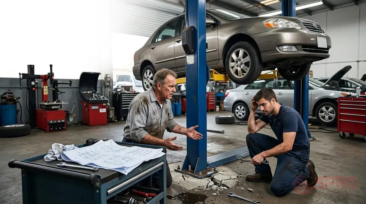 1. Rủi ro lắp đặt cầu nâng: Những sai lầm tốn kém của chủ garage: Trong quá trình tư vấn và triển khai thực tế, SPRO nhận thấy nhiều cơ sở gặp phải các rủi ro lắp đặt cầu nâng xuất phát từ việc thiếu khảo sát kỹ lưỡng.