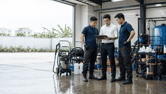 Tiêu chí đánh giá và các sai lầm đầu tư thiết bị rửa xe phổ biến: Để xây dựng một trạm rửa xe chuyên nghiệp, việc lên danh sách thiết bị cần mua phải dựa