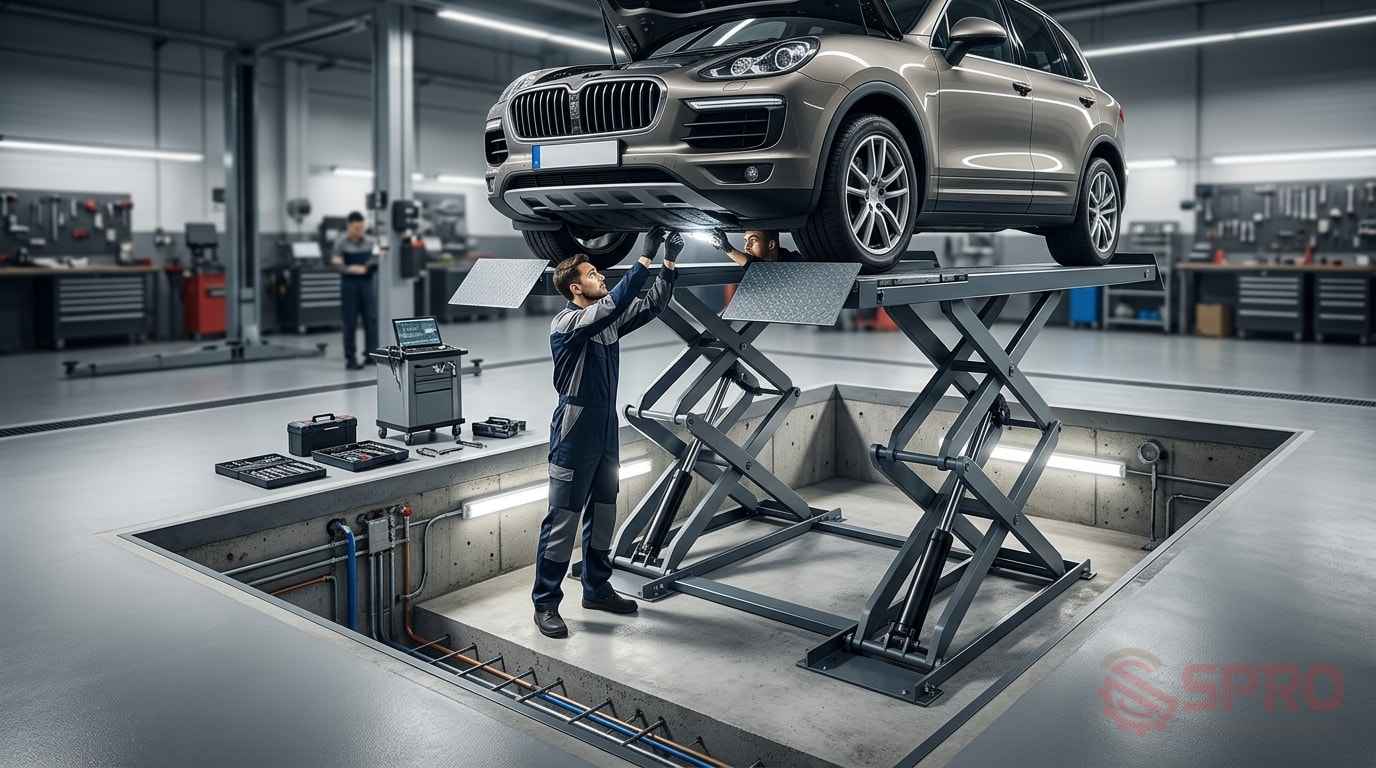so sánh cầu nâng 2 trụ và cắt - Hạn chế: - Chi phí cao hơn: Mức giá đầu tư ban đầu và chi phí làm móng (đối với loại âm nền) thường cao hơn cầu 2 trụ.