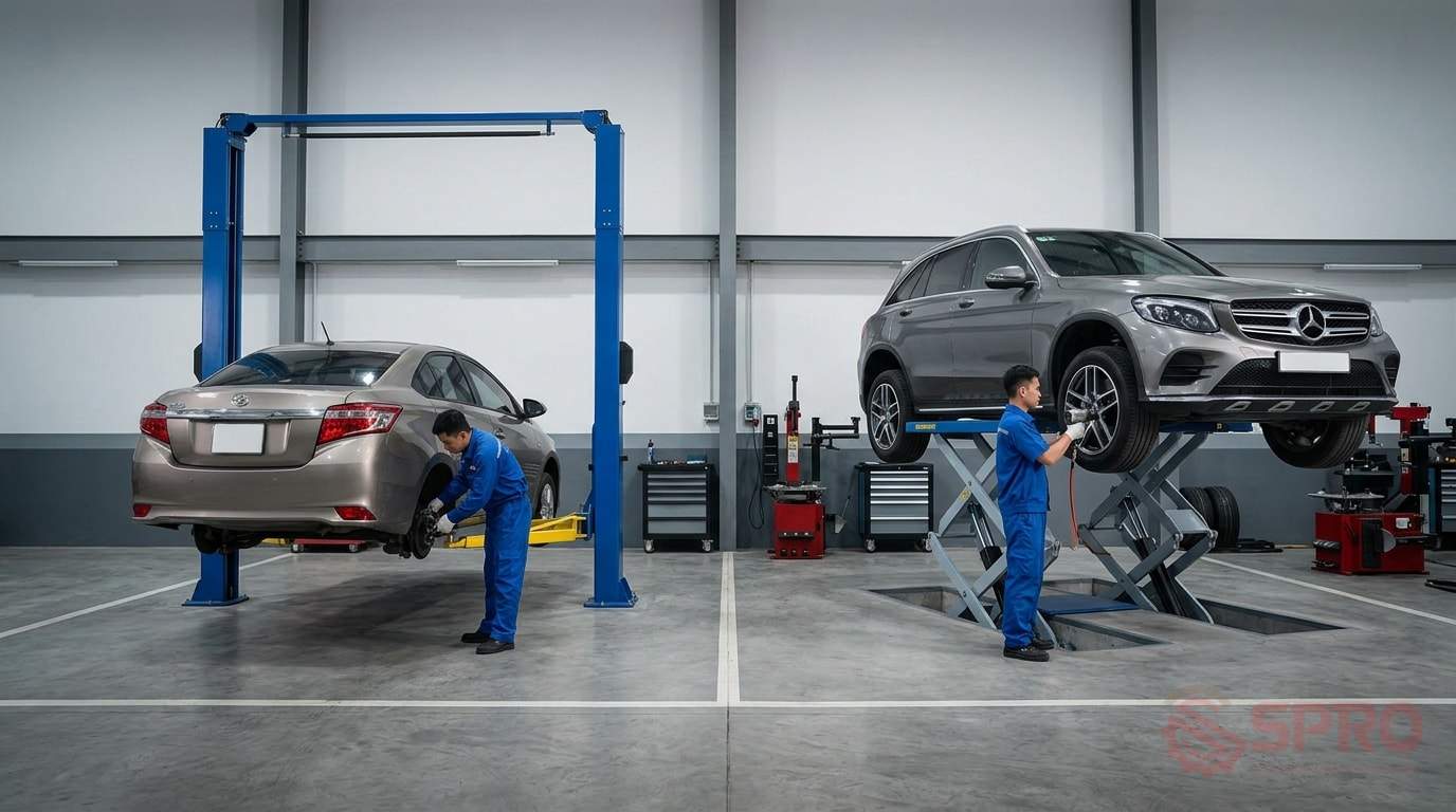 so sánh cầu nâng 2 trụ và cắt - Kết luận: Nên chọn loại nào cho garage của bạn?: Việc so sánh cầu nâng 2 trụ và cắt kéo cho thấy không có thiết bị nào là