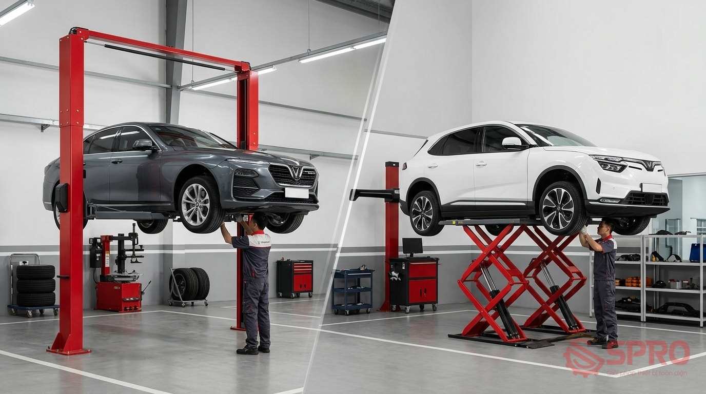 so sánh cầu nâng 2 trụ và cắt - 3. Công năng sử dụng và loại hình dịch vụ: - Chọn cầu 2 trụ khi: Xưởng của bạn chuyên về sửa chữa nặng, đại tu động cơ, làm