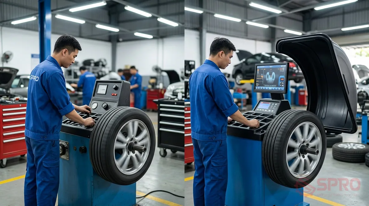 So sánh máy cân bằng lốp đời cũ và đời mới: khác nhau ở đâu?: Về bản chất, cả hai đều dùng để xác định và xử lý độ mất cân bằng của bánh xe.
