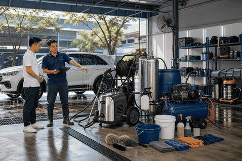 Tư vấn cấu hình thiết bị mở tiệm rửa xe theo mô hình kinh doanh: Để tối ưu chi phí, chủ đầu tư cần phân loại rõ ràng giữa những thiết bị bắt buộc phải có