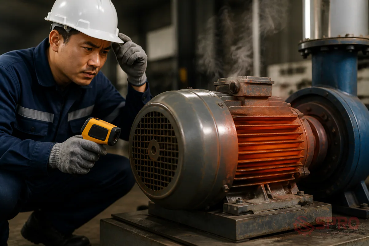 Thời gian dừng máy ngắt quãng động cơ điện: Nguyên nhân và cách xử lý 1 Triệu chứng thời gian dừng máy ngắt quãng động cơ điện bất thường: Nhiệt độ thân motor tăng nhanh: Vỏ ngoài nóng bất thường dù phụ tải chưa chạm ngưỡng định mức.
