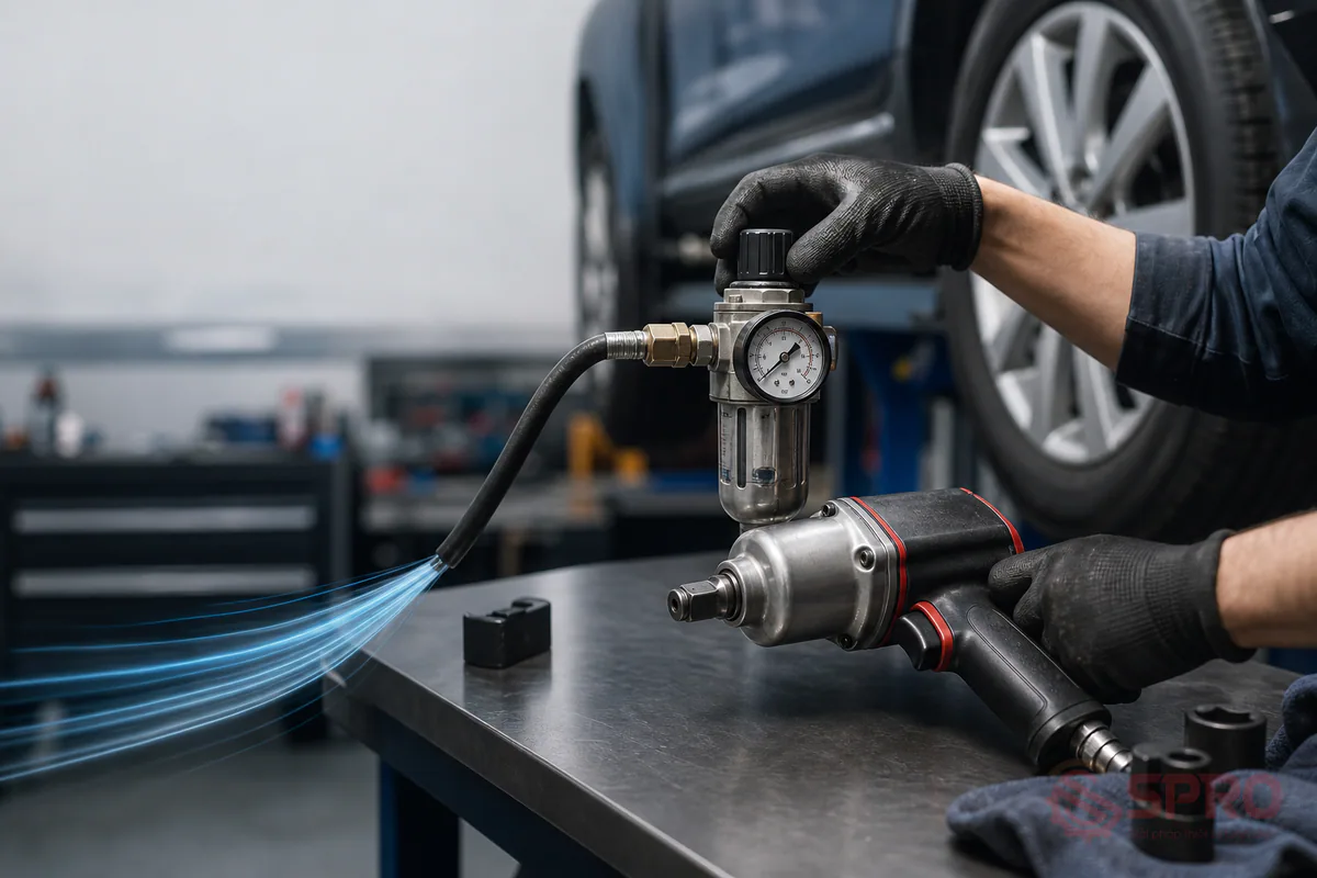 tính lưu lượng khí nén súng bắn ốc - Khái niệm CFM, PSI và vai trò với súng bắn ốc garage: Để hệ thống hoạt động ổn định, bạn cần nắm rõ hai chỉ số kỹ thuật chính: CFM (Cubic Feet per Minute): Lưu lượng khí nén tính bằng foot khối mỗi phút, đại diện cho thể tích khí mà máy nén cấp hoặc súng tiêu thụ.