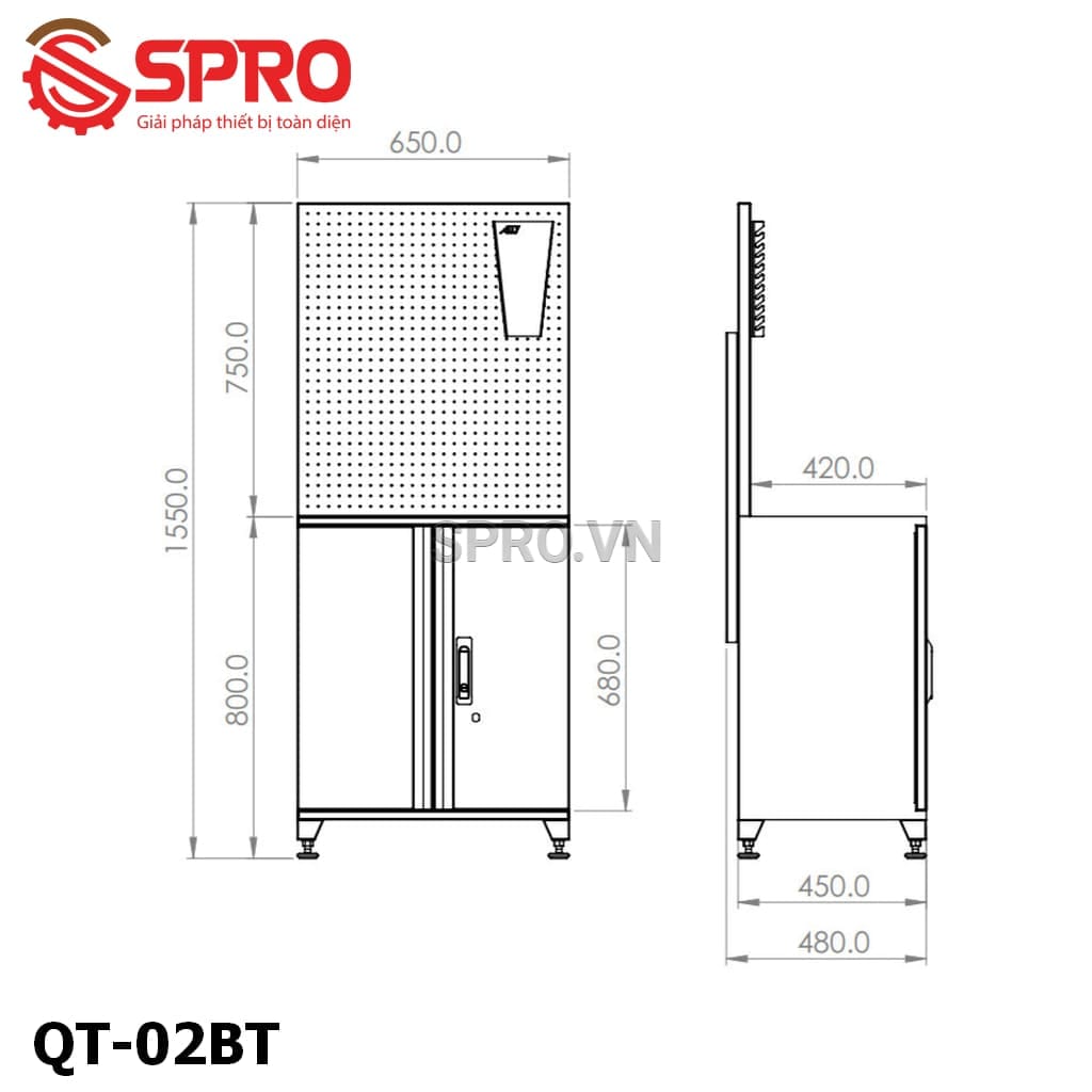 tủ 2 cánh có bảng treo hệ lỗ tròn ally qt-02bt