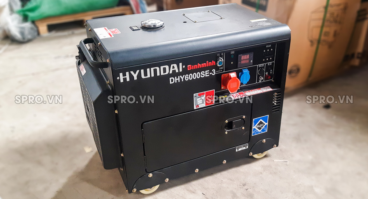 máy phát điện chạy dầu 3 pha hyundai 5.5kw dhy6000se-3 chống ồn