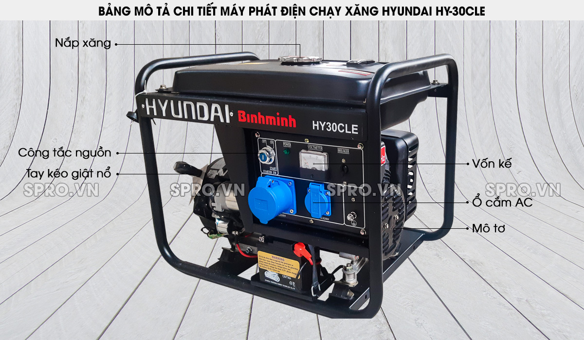 máy phát điện chạy xăng hyundai 2.6kw hy30cle