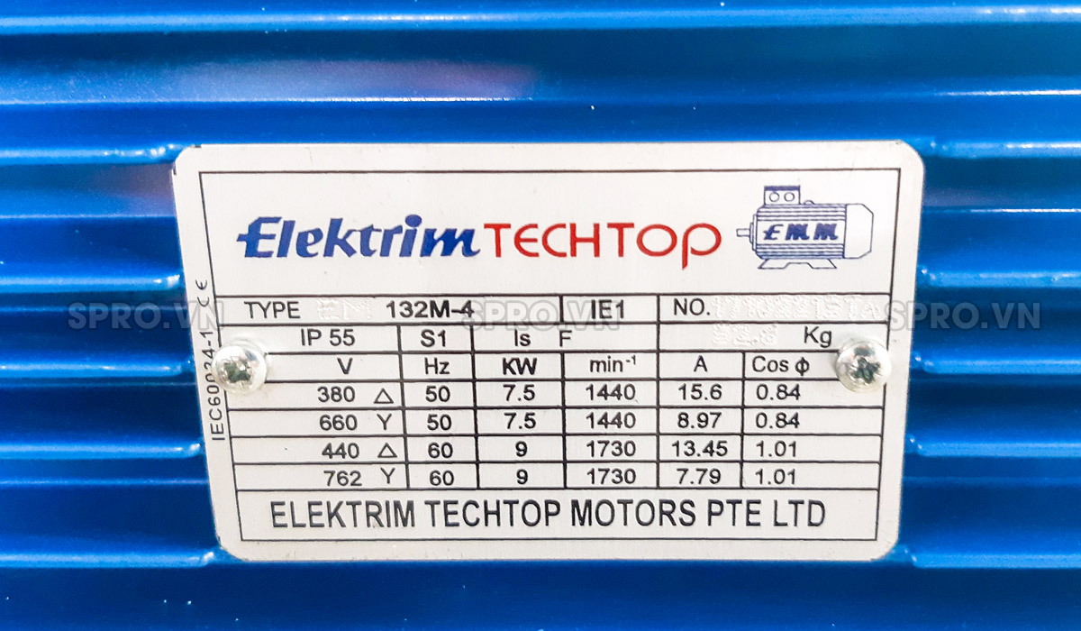 thông số của động cơ điện motor elektrim em132m-4 3 pha công suất 10 hp