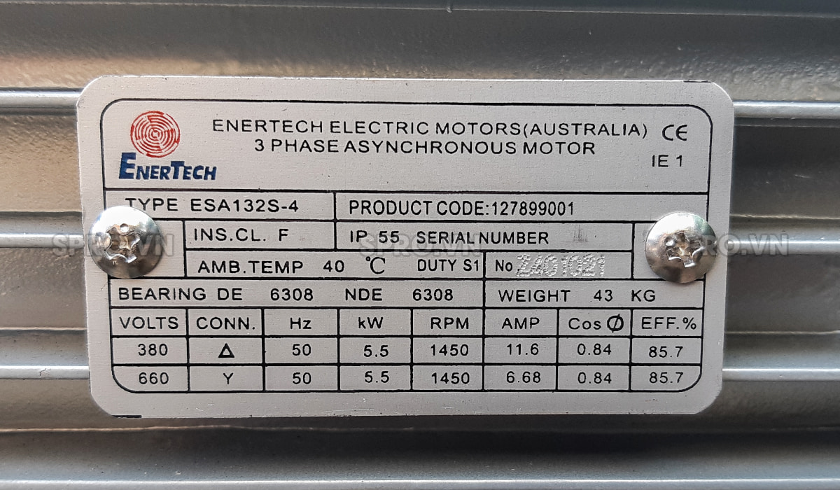 thông số động cơ mô tơ điện enertech esa132s-4 3 pha công suất 7.5hp