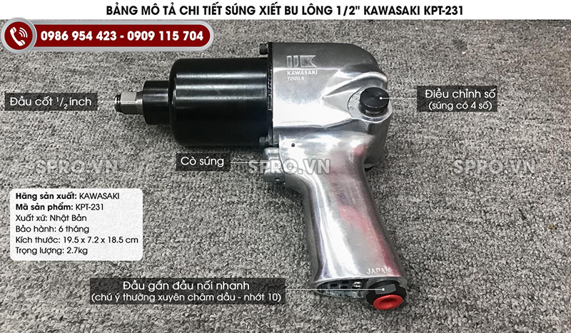 địa chỉ bán súng bắn bu lông, súng vặn ốc kawasaki kpt-231 dùng trong công trình