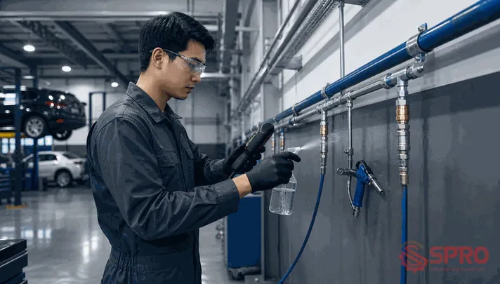 Bảo trì phòng ngừa hệ thống khí nén: Checklist chuẩn 1 bảo trì phòng ngừa hệ thống khí nén - Checklist kiểm tra hệ thống khí nén trước khi vận hành: Trước khi bật công tắc khởi động cho ca làm việc mới, kỹ thuật viên cần rà soát các hạng mục cơ bản sau: Kiểm tra lượng dầu máy: Quan sát mắt thăm dầu trên đầu nén.