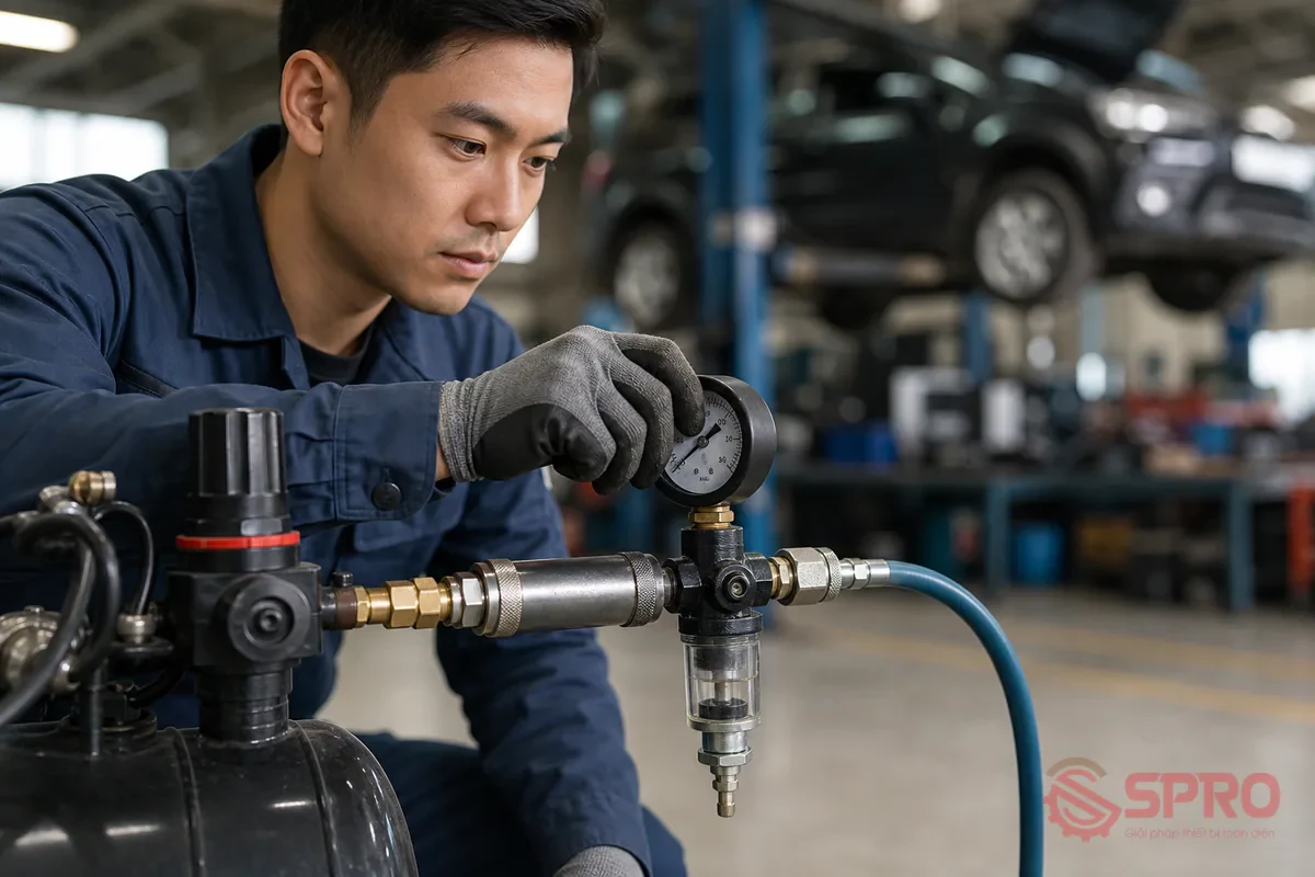 Bảo trì phòng ngừa hệ thống khí nén: Checklist chuẩn 3 bảo trì phòng ngừa hệ thống khí nén - Giải pháp thiết bị và tư vấn kỹ thuật từ SPRO: Thực hiện đều đặn bảo trì phòng ngừa hệ thống khí nén giúp cơ sở sửa chữa tối ưu hóa chi phí vận hành và bảo vệ các dòng dụng cụ dùng khí như súng xiết bu lông, máy tháo vỏ hay cầu nâng.