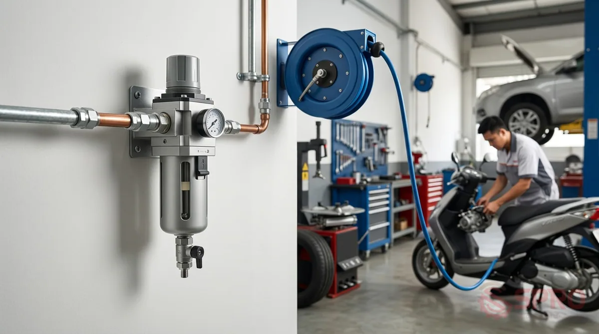 bộ lọc đường ống khí nén garage - Đánh giá theo nhu cầu sử dụng: Garage quy mô nhỏ: Ưu tiên bộ lọc đường ống khí nén garage có tích hợp bộ tách nước tự động để tiết kiệm không gian và tối ưu chi phí.