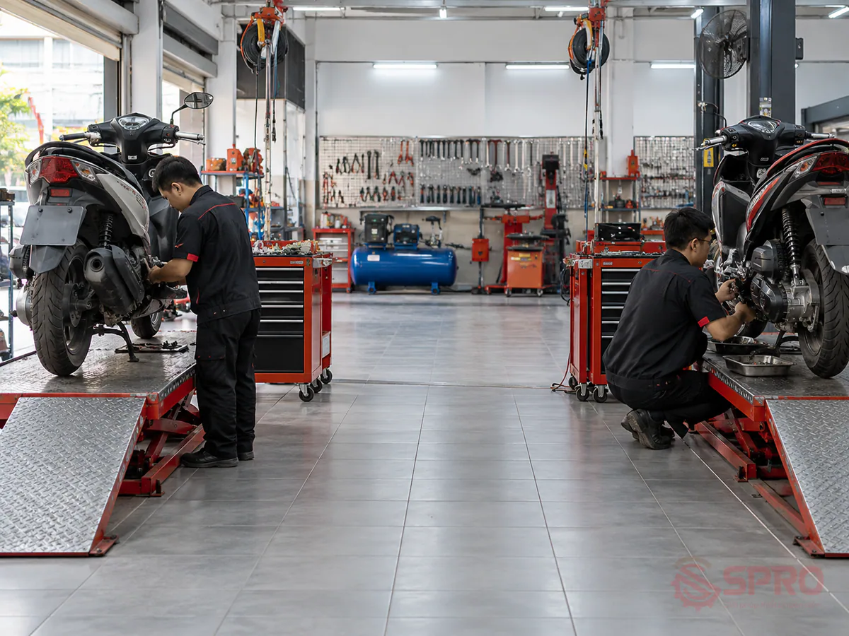 bố trí mặt bằng tiệm sửa xe máy - Yêu cầu mặt bằng và hạ tầng kỹ thuật khi lắp đặt (hình minh họa)
