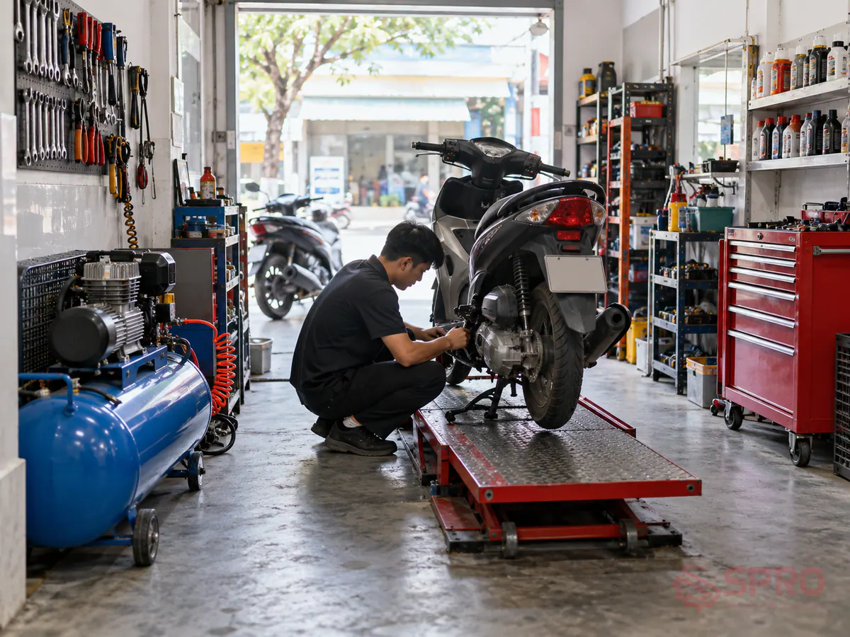 bố trí mặt bằng tiệm sửa xe máy - Nên chọn phương án bố trí mặt bằng nào? (hình minh họa)
