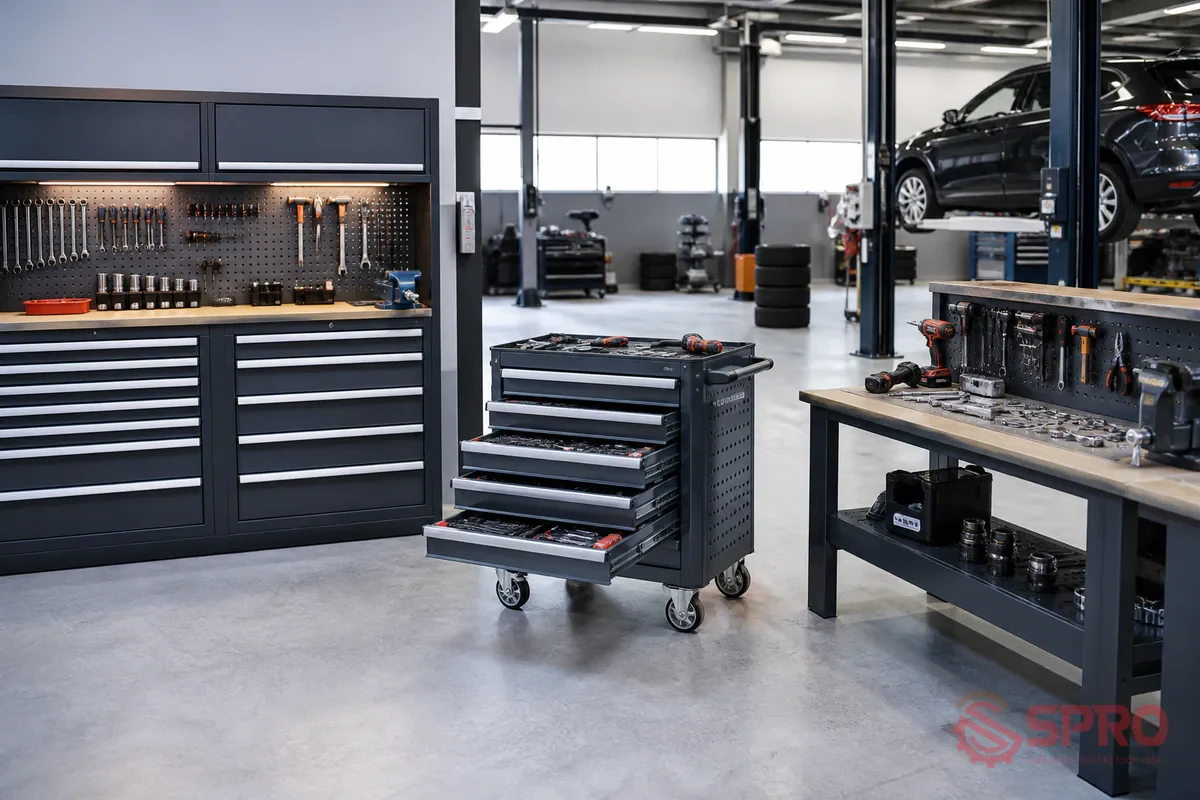 Bố Trí Tủ Đồ Nghề Garage Chuẩn 5S: So Sánh Các Giải Pháp Tối Ưu 1 So sánh các giải pháp bố trí tủ đồ nghề garage chuẩn 5S: Để đáp ứng tiêu chí Sàng lọc (Seiri), Sắp xếp (Seiton), Sạch sẽ (Seiso), Săn sóc (Seiketsu) và Sẵn sàng (Shitsuke), ba mô hình sau thường được áp dụng phổ biến tại các garage hiện đại.