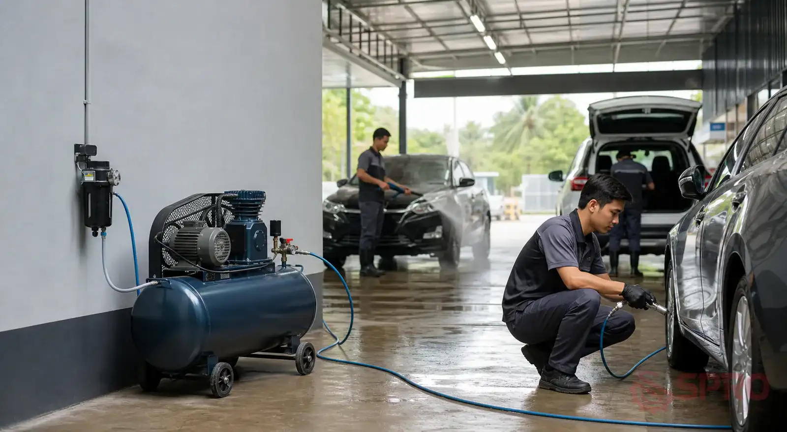 Cách tính công suất máy nén khí tiệm rửa xe để chọn đúng ngay từ đầu: Cách tính công suất máy nén khí tiệm rửa xe không nên bắt đầu từ việc nhìn vào một con số trên tem máy, mà phải bắt đầu từ nhu cầu sử dụng thực tế của tiệm.