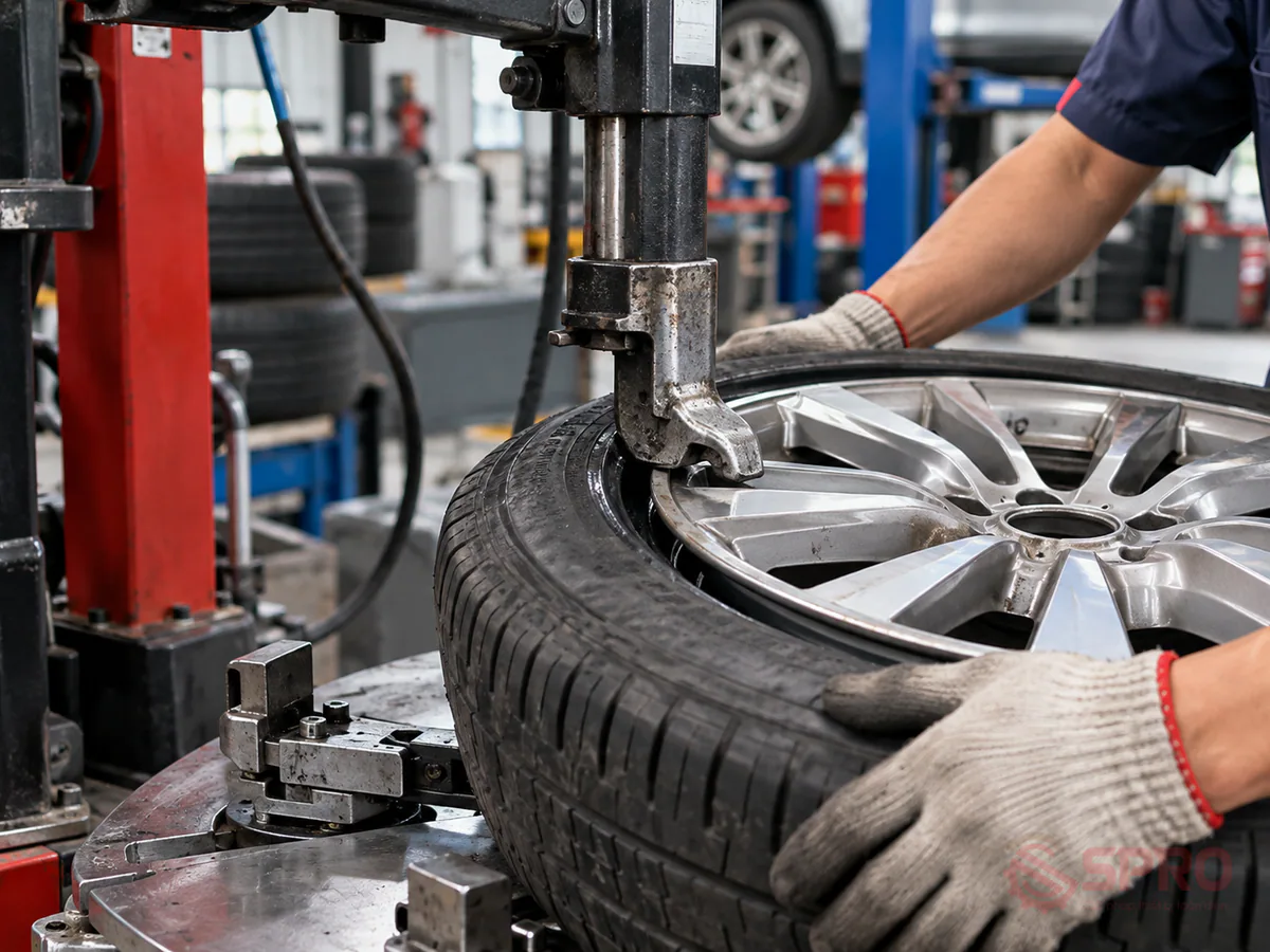 cải tiến kỹ thuật máy ra vào vỏ - Dấu hiệu cảnh báo máy ra vào vỏ hoạt động sai lệch và cần can thiệp kỹ thuật: Cần móc lốp (mỏ vịt) lệch hành trình: Mỏ vịt tì đè sát vào mép mâm gây cọ quẹt kim loại, hoặc khoảng cách quá xa khiến lơ via không tạo đủ thế bẩy tanh lốp.