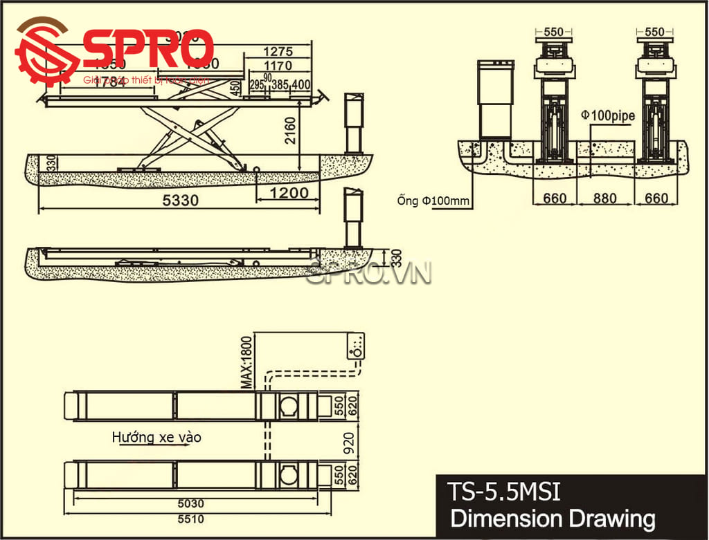cầu nâng cắt kéo GAOCHANG TS-5.5MSI 5,5 tấn