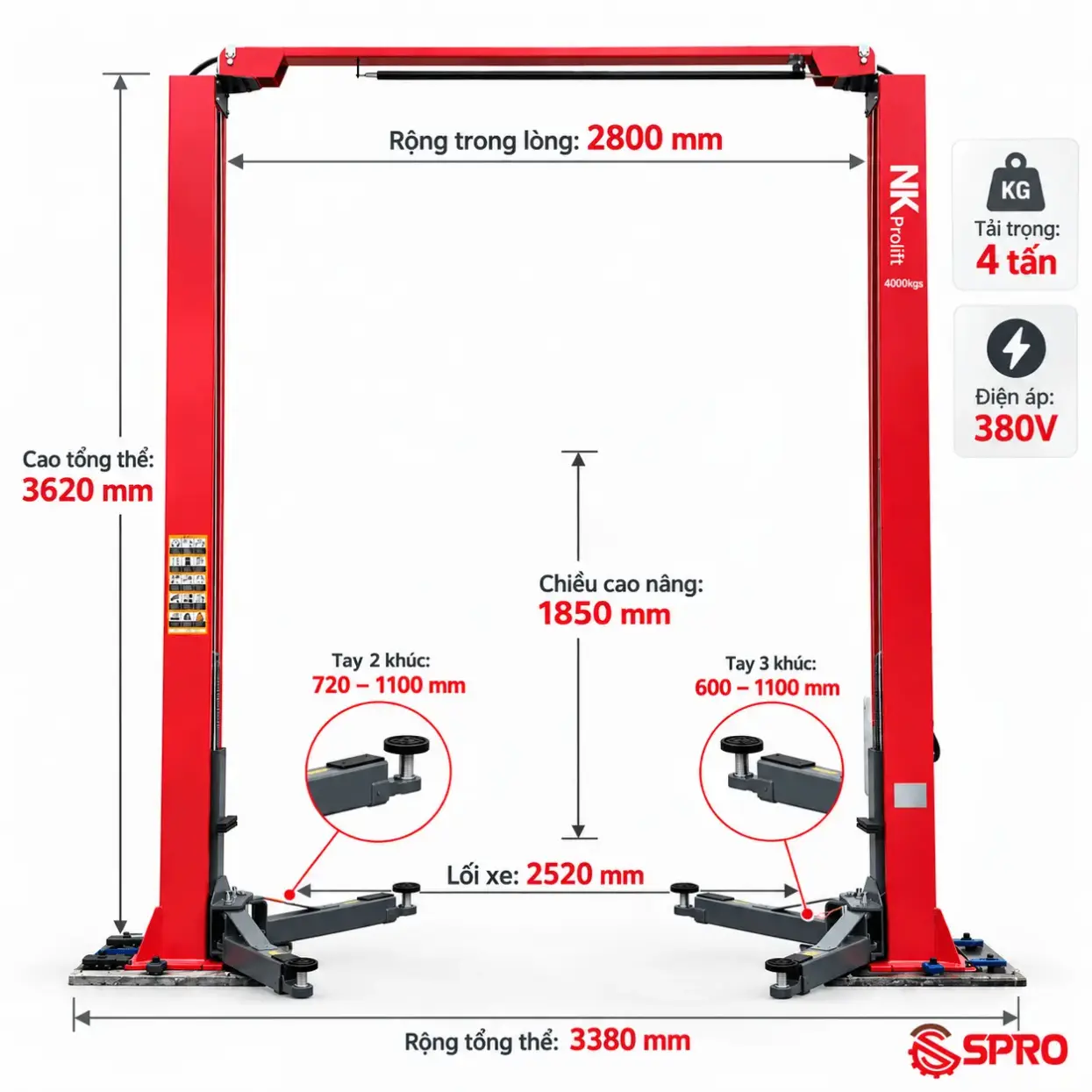 Cầu nâng 2 trụ giằng trên NK-4.0L
