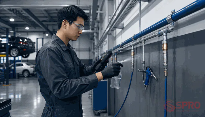 Checklist kiểm tra an toàn trước khi vận hành hệ thống khí nén công nghiệp: Trước khi cấp nguồn điện khởi động, kỹ thuật viên cần rà soát kỹ các vị trí sau: Mức dầu bôi trơn: Kiểm tra mắt thăm dầu trên đầu nén.