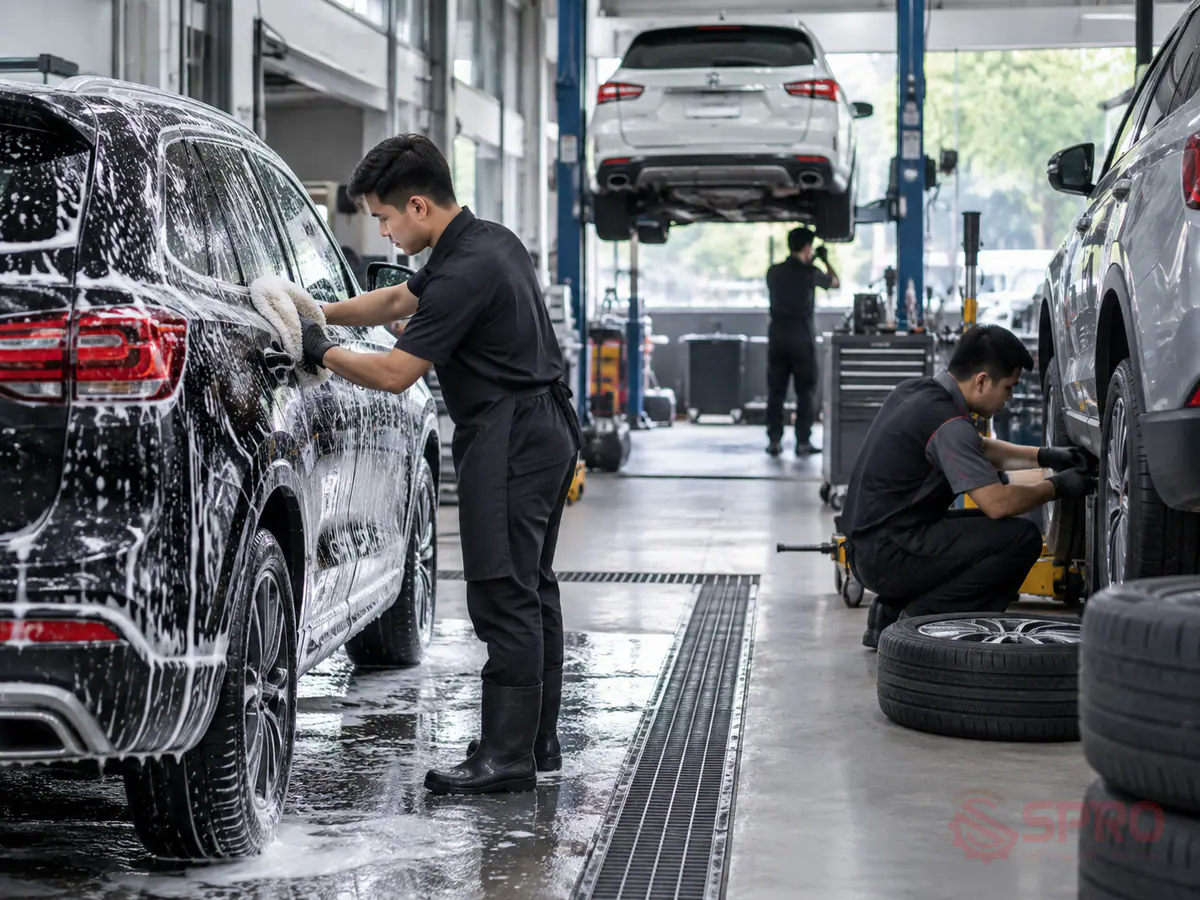 Thiết bị mở tiệm rửa xe detailing kết hợp làm lốp tối ưu 1 thiết bị mở tiệm rửa xe detailing kết - Vì sao mô hình kết hợp rửa xe detailing và làm lốp trở thành xu hướng?: Nhu cầu bảo dưỡng ô tô trọn gói tại cùng một vị trí đang gia tăng nhanh chóng.