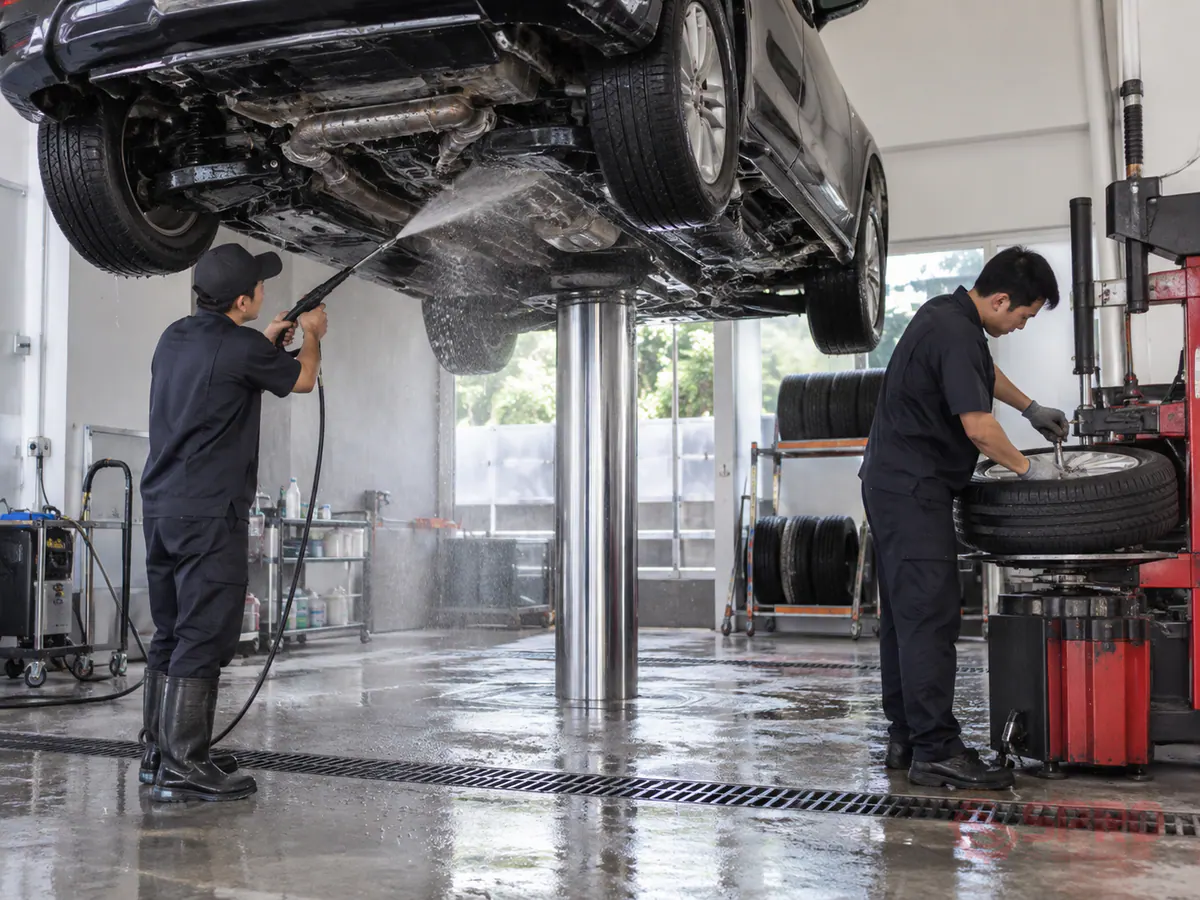 Thiết bị mở tiệm rửa xe detailing kết hợp làm lốp tối ưu 3 thiết bị mở tiệm rửa xe detailing kết - Lộ trình tư vấn và nâng cấp vận hành hiệu quả: Nếu ngân sách ban đầu còn hạn chế, chủ đầu tư nên tập trung hoàn thiện khu vực rửa gầm và tháo lắp lốp cơ bản.